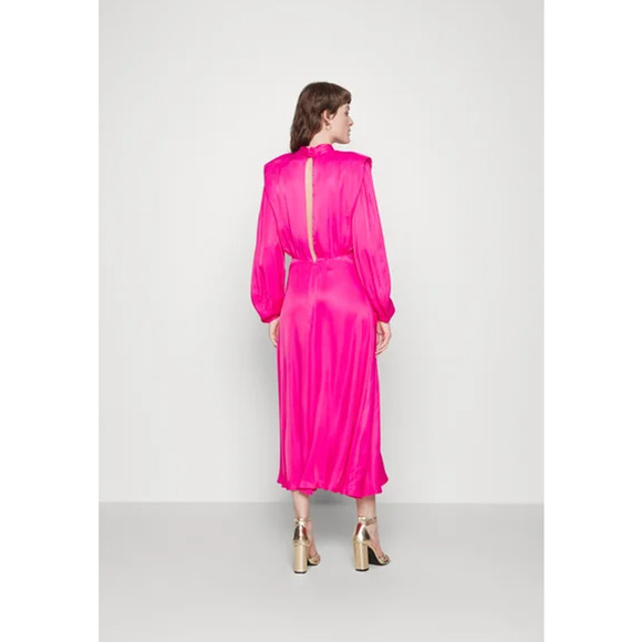 NEW Farm Rio Shoulder Pads Maxi Dress Open Back Viscose Pink Women's Size Medium - Picture 7 of 13